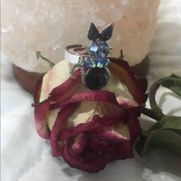🥀 Blue Rhinestone Kitty Cat Ring - Picture 1 of 4